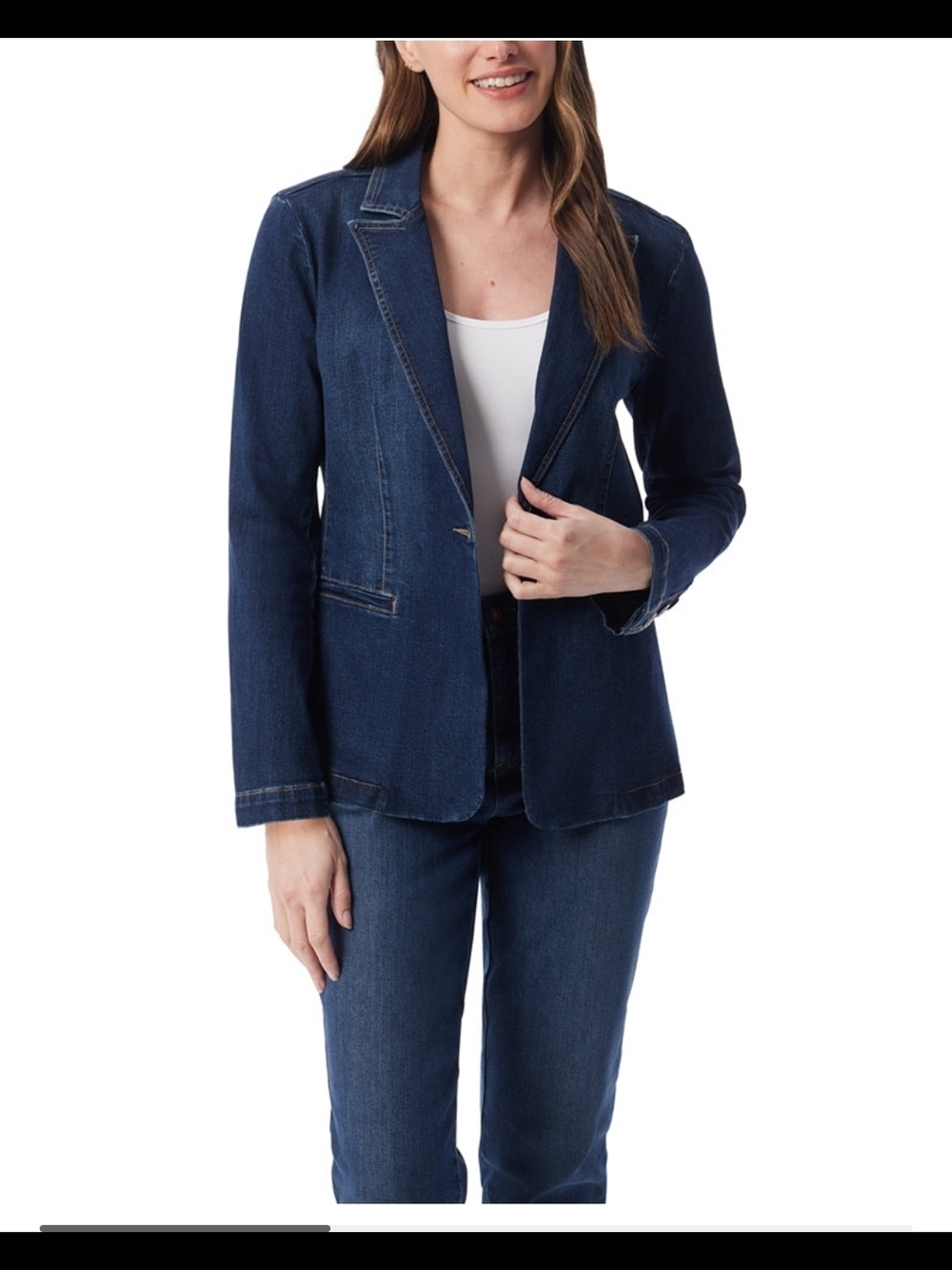 Gloria Vanderbilt Dark Blue Denim Blazer Jacket Cotton